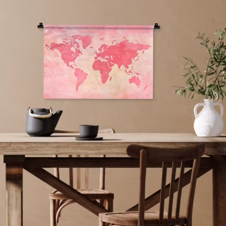 Wereldkaart - Roze - Vaag Wandkleed katoen klein -sfeer6