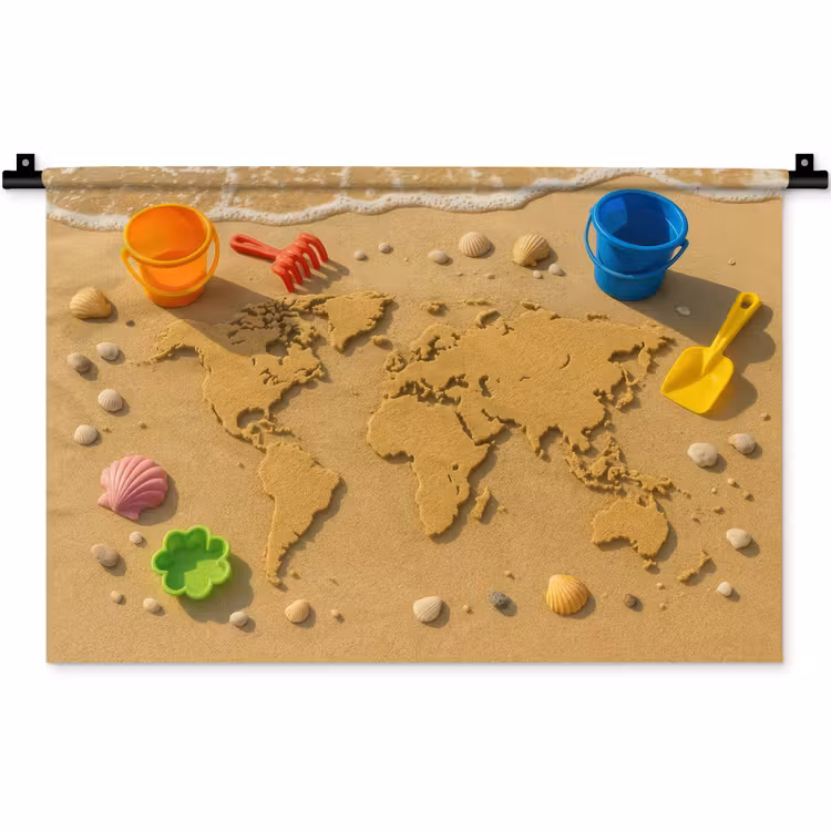 Wereldkaart - Zand - Kleurrijk - Zomer Wandkleed katoen klein -zz3d