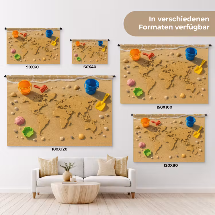 Wereldkaart - Zand - Kleurrijk - Zomer Wandkleed katoen klein -tsfeer8_DE