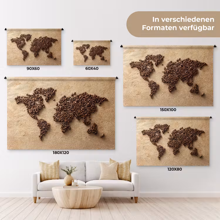 Wereldkaart - Zandkleur - Koffiebonen Wandkleed katoen klein -tsfeer8_DE