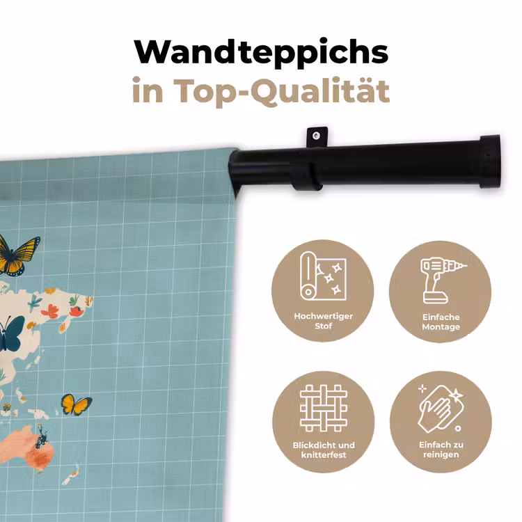Wereldkaart - Vlinders - Dromerig Wandkleed katoen klein -tsfeer2_DE