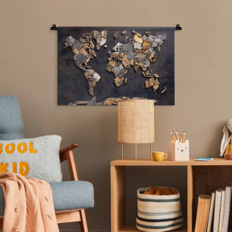 Wereldkaart - Stenen - Realistisch Wandkleed katoen klein -wsfeer4_kind
