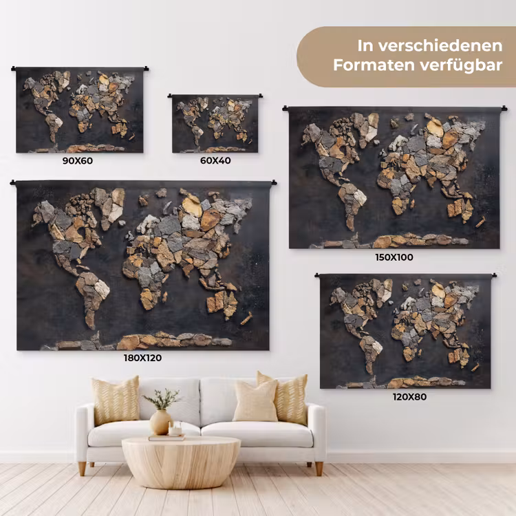 Wereldkaart - Stenen - Realistisch Wandkleed katoen klein -tsfeer8_DE