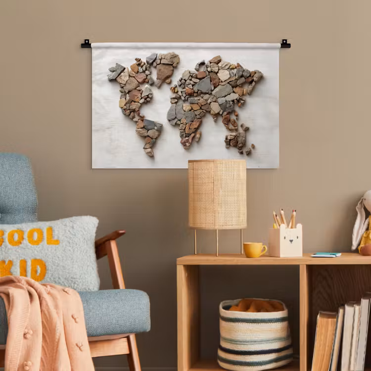 Wereldkaart - Stenen - Wit Wandkleed katoen klein -wsfeer4_kind