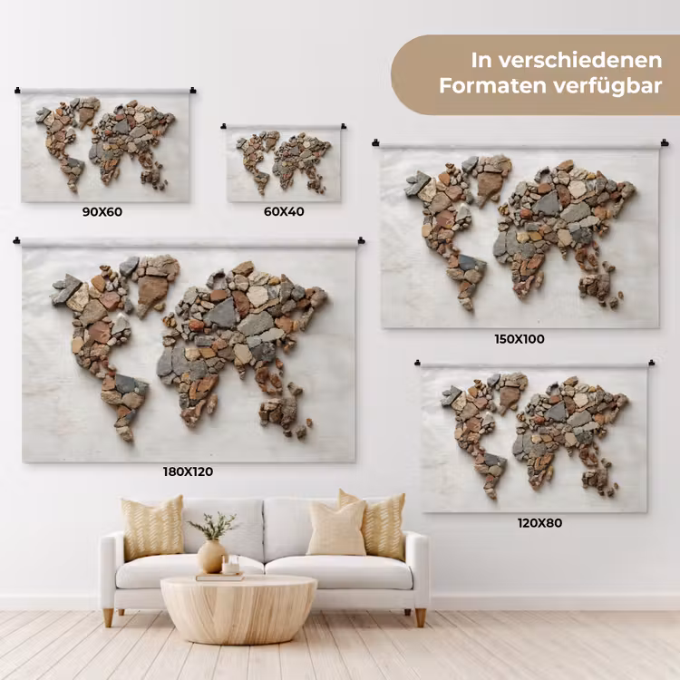 Wereldkaart - Stenen - Wit Wandkleed katoen klein -tsfeer8_DE