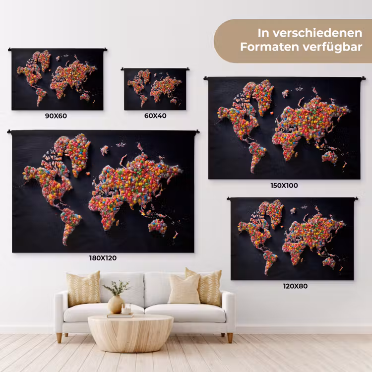Wereldkaart - Snoepjes - Felle kleuren Wandkleed katoen klein -tsfeer8_DE
