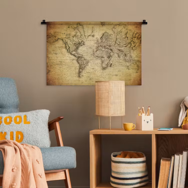 Wereldkaart - Vintage - Antiek - Bruin - Papier Wandkleed katoen klein -wsfeer4_kind