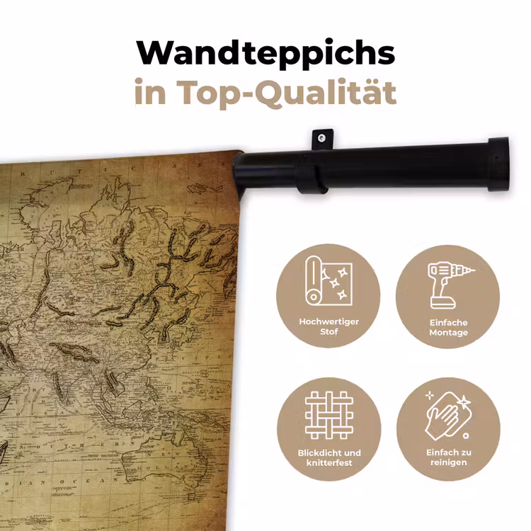 Wereldkaart - Vintage - Antiek - Bruin - Papier Wandkleed katoen klein -tsfeer2_DE