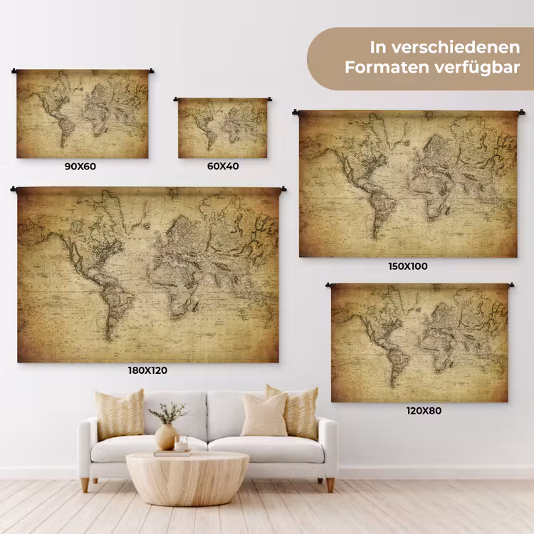 Wereldkaart - Vintage - Antiek - Bruin - Papier Wandkleed katoen klein -tsfeer8_DE