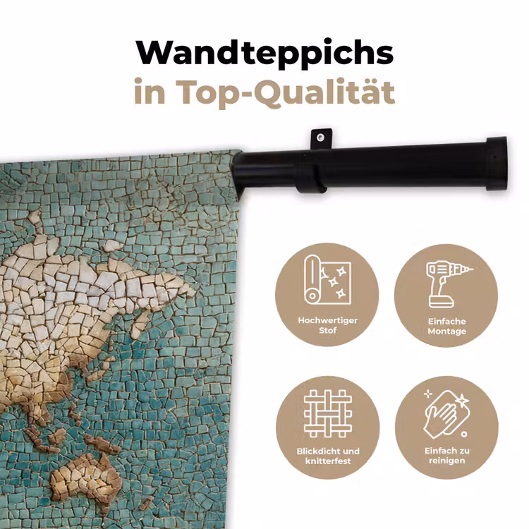 Wereldkaart - Gebroken tegels - Mozaïek Wandkleed katoen klein -tsfeer2_DE