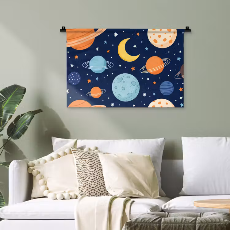 Ruimte - Planeten - Kleurrijk Wandkleed katoen klein -sfeer7