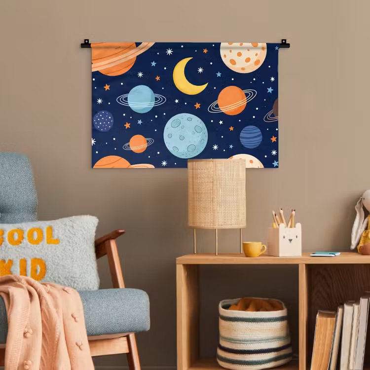 Ruimte - Planeten - Kleurrijk Wandkleed katoen klein -wsfeer4_kind