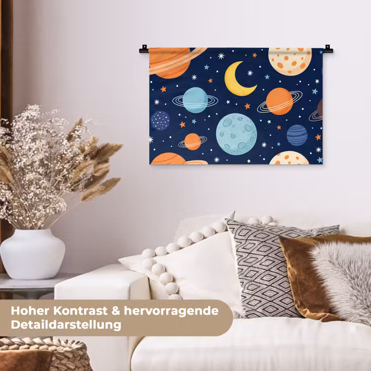 Ruimte - Planeten - Kleurrijk Wandkleed katoen klein -tsfeer1_DE