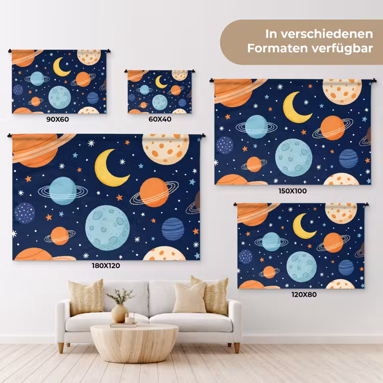 Ruimte - Planeten - Kleurrijk Wandkleed katoen klein -tsfeer8_DE