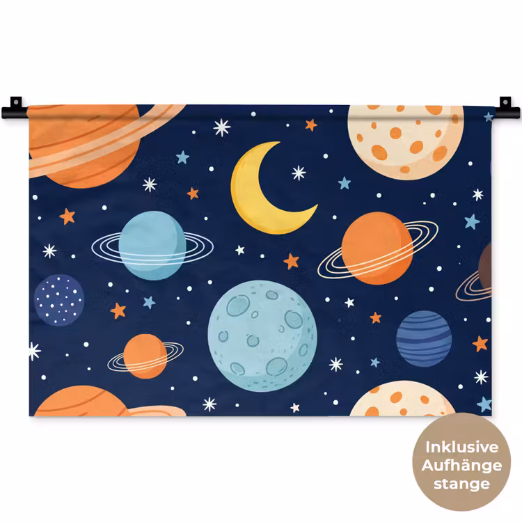 Ruimte - Planeten - Kleurrijk Wandkleed katoen klein -t3d_DE
