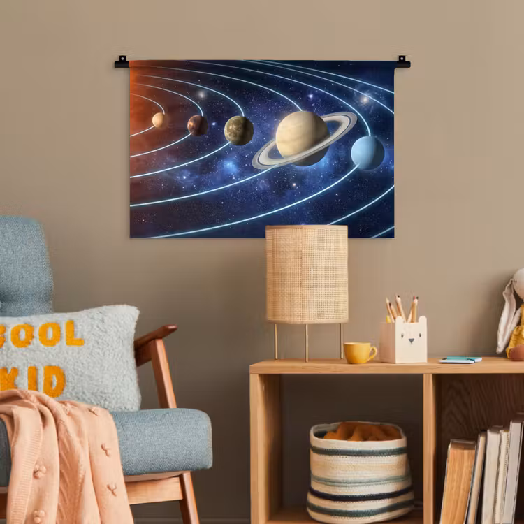 Ruimte - Zonnestelsel - Blauw Wandkleed katoen klein -wsfeer4_kind