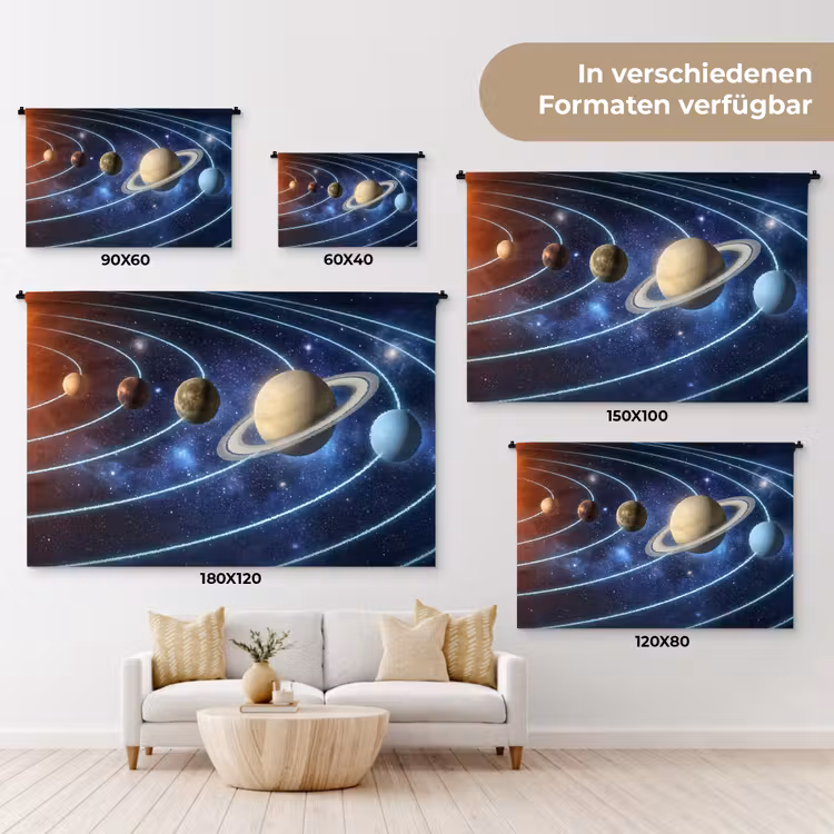 Ruimte - Zonnestelsel - Blauw Wandkleed katoen klein -tsfeer8_DE