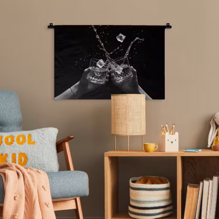 Whiskyglazen - Ijs - Spetters - Zwart Wandkleed katoen klein -wsfeer4_kind