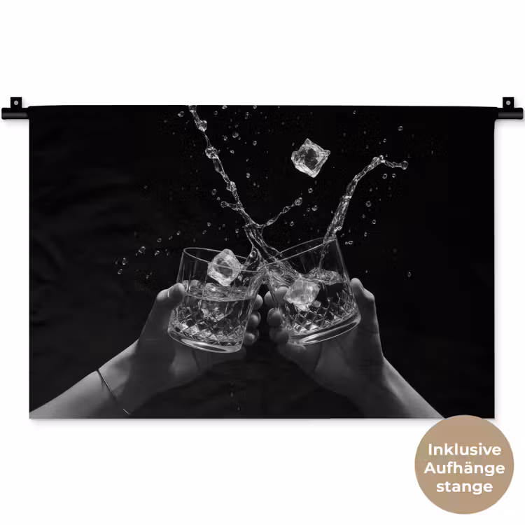 Whiskyglazen - Ijs - Spetters - Zwart Wandkleed katoen klein -t3d_DE