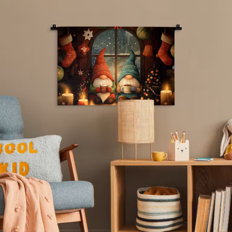 Gnooms - Kerst - Raam - Kleurrijk Wandkleed katoen klein -wsfeer4_kind