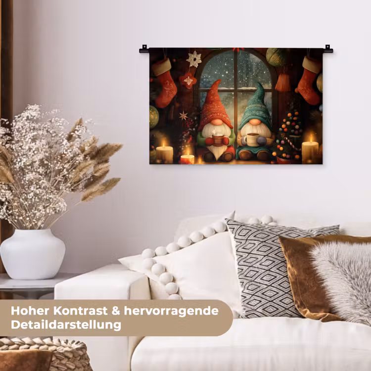 Gnooms - Kerst - Raam - Kleurrijk Wandkleed katoen klein -tsfeer1_DE