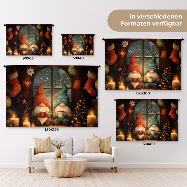 Gnooms - Kerst - Raam - Kleurrijk Wandkleed katoen klein -tsfeer8_DE