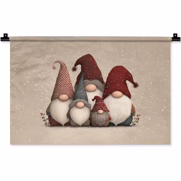 Kabouters - Kerst - Sneeuw - Puntmutsen Wandkleed katoen klein -zz3d