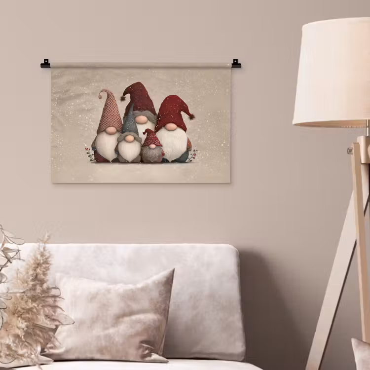Kabouters - Kerst - Sneeuw - Puntmutsen Wandkleed katoen klein -sfeer4