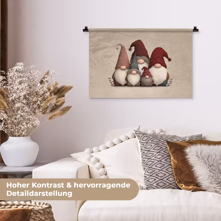 Kabouters - Kerst - Sneeuw - Puntmutsen Wandkleed katoen klein -tsfeer1_DE