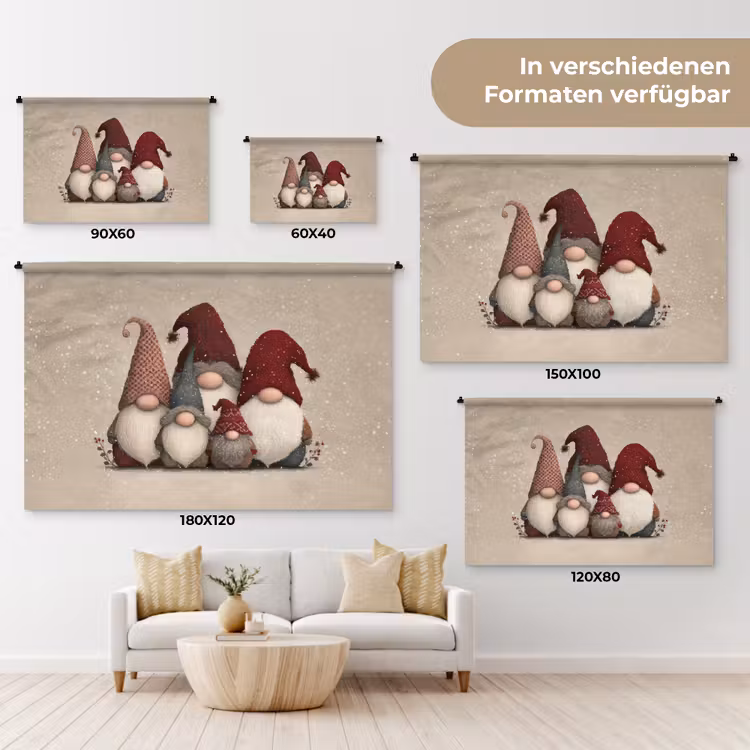 Kabouters - Kerst - Sneeuw - Puntmutsen Wandkleed katoen klein -tsfeer8_DE