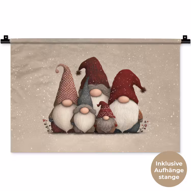 Kabouters - Kerst - Sneeuw - Puntmutsen Wandkleed katoen klein -t3d_DE