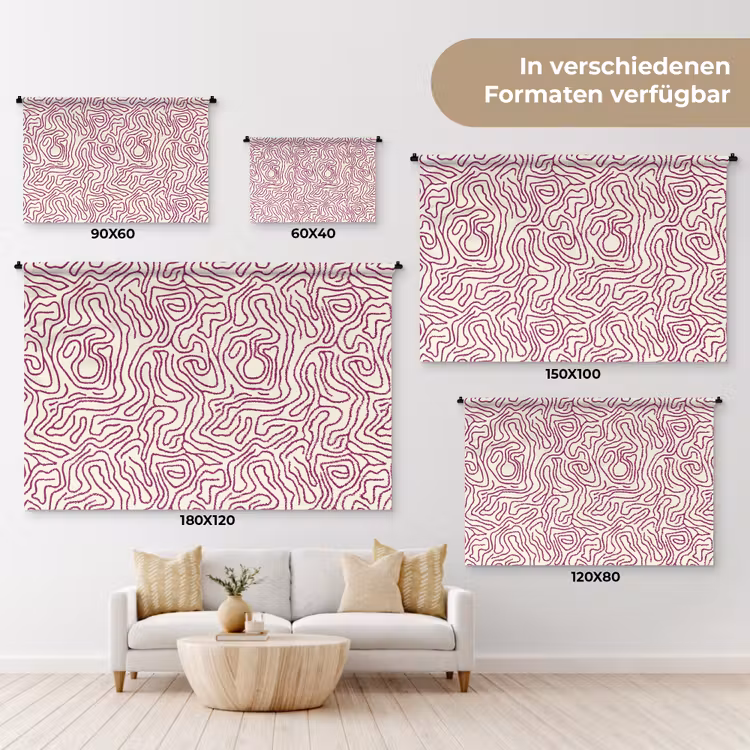 Kronkelende lijn - Magenta - Crème Wandkleed katoen klein 269 -tsfeer8_DE