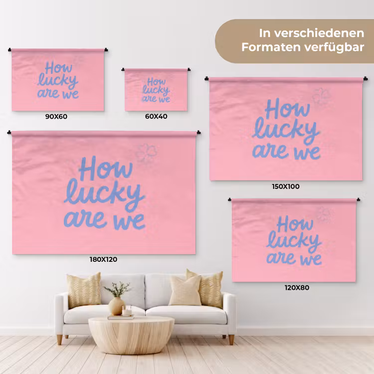 How lucky are we - Klavervier - Roze - Blauw Wandkleed katoen klein -tsfeer8_DE