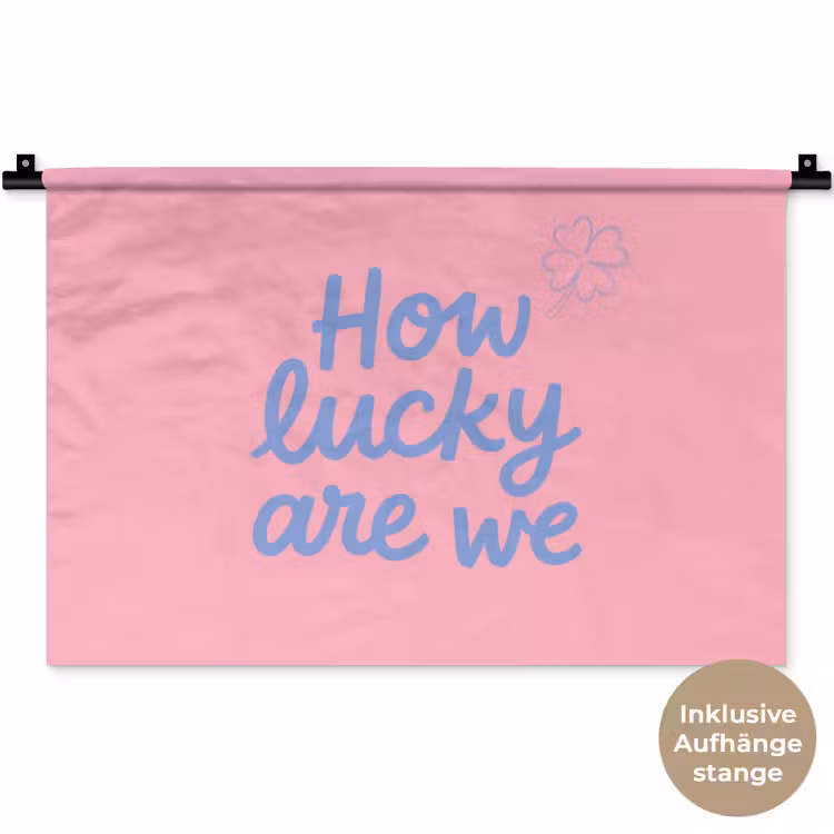 How lucky are we - Klavervier - Roze - Blauw Wandkleed katoen klein -t3d_DE