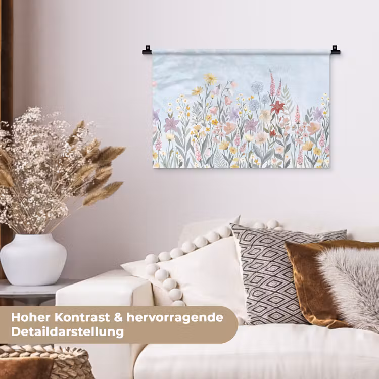 Weidebloemen - Illustratie - Kleurrijk Wandkleed katoen klein -tsfeer1_DE