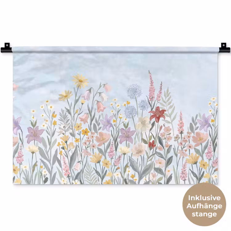 Weidebloemen - Illustratie - Kleurrijk Wandkleed katoen klein -t3d_DE