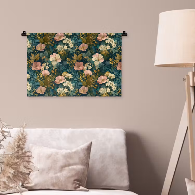 Wilde bloemen - Botanisch - Patroon - Roze - Romantisch Wandkleed katoen klein 269 -sfeer4