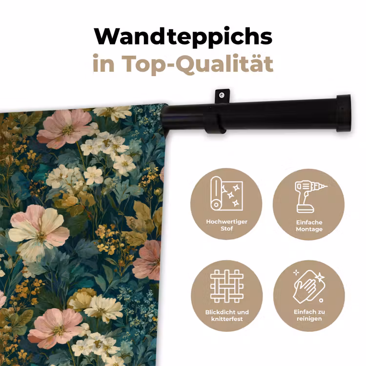 Wilde bloemen - Botanisch - Patroon - Roze - Romantisch Wandkleed katoen klein 269 -tsfeer2_DE