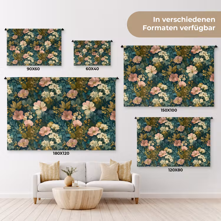 Wilde bloemen - Botanisch - Patroon - Roze - Romantisch Wandkleed katoen klein 269 -tsfeer8_DE