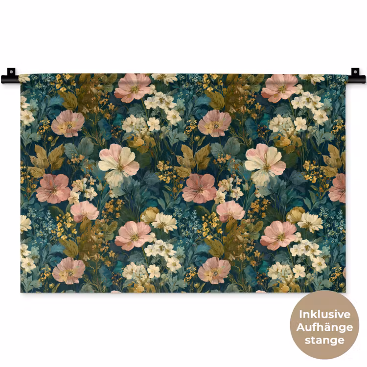 Wilde bloemen - Botanisch - Patroon - Roze - Romantisch Wandkleed katoen klein 269 -t3d_DE