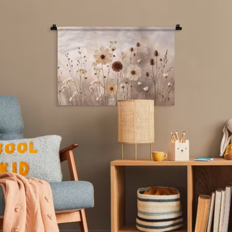 Wilde bloemen - Botanisch - Vintage - Natuur - Rustiek Wandkleed katoen klein -wsfeer4_kind