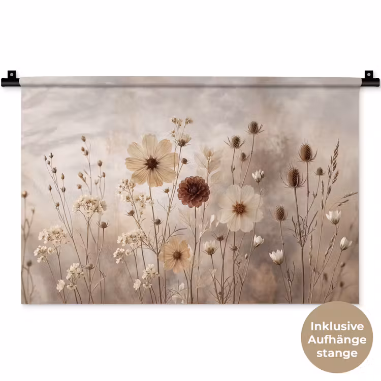 Wilde bloemen - Botanisch - Vintage - Natuur - Rustiek Wandkleed katoen klein -t3d_DE