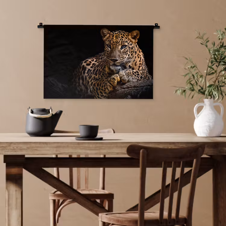 Wilde dieren - Panter - Portret - Zwart - Dieren Wandkleed katoen klein -sfeer6