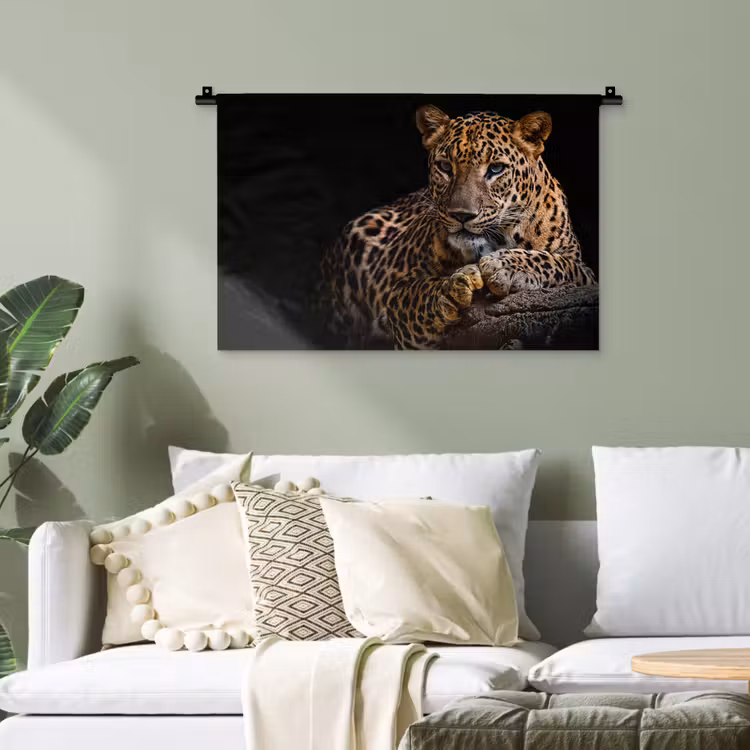 Wilde dieren - Panter - Portret - Zwart - Dieren Wandkleed katoen klein -sfeer7