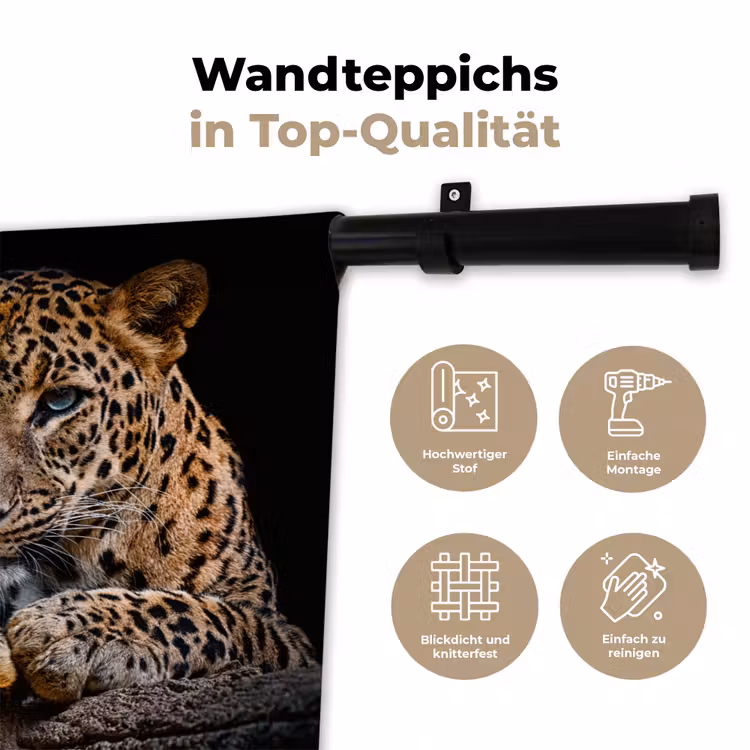Wilde dieren - Panter - Portret - Zwart - Dieren Wandkleed katoen klein -tsfeer2_DE