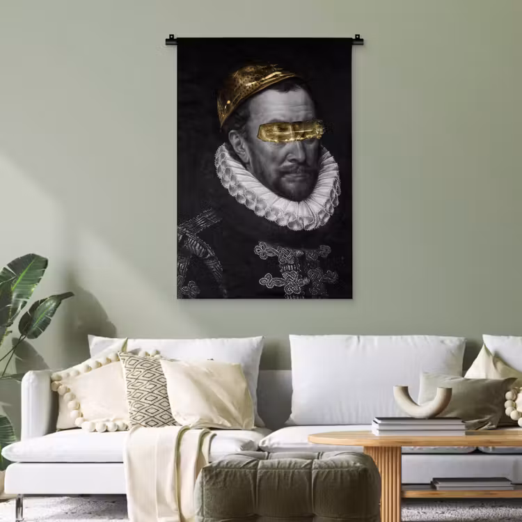 Willem van Oranje - Adriaen Thomasz - Zwart - Wit Wandkleed katoen klein -sfeer7