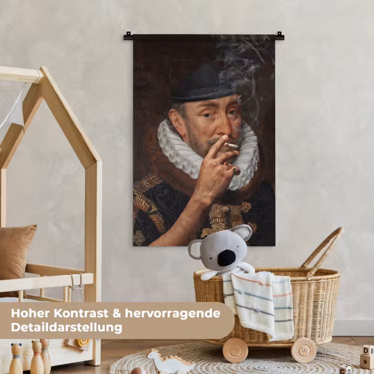 Willem van Oranje - Adriaen Thomasz - Sigaretten - Rook Wandkleed katoen klein -xsfeer1_kind_DE