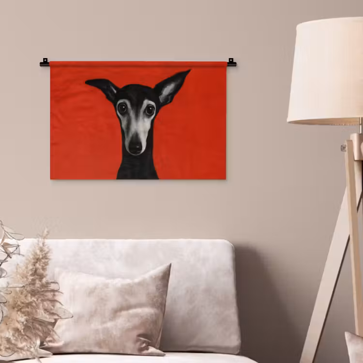 Windhond - Minimalistisch - Rood Wandkleed katoen klein -sfeer4