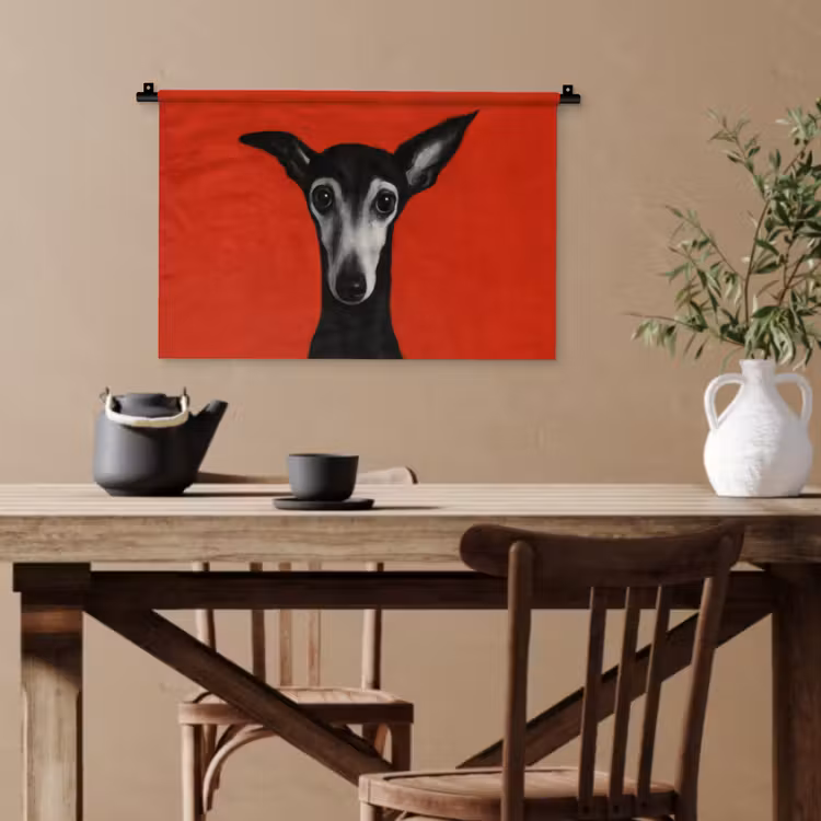 Windhond - Minimalistisch - Rood Wandkleed katoen klein -sfeer6