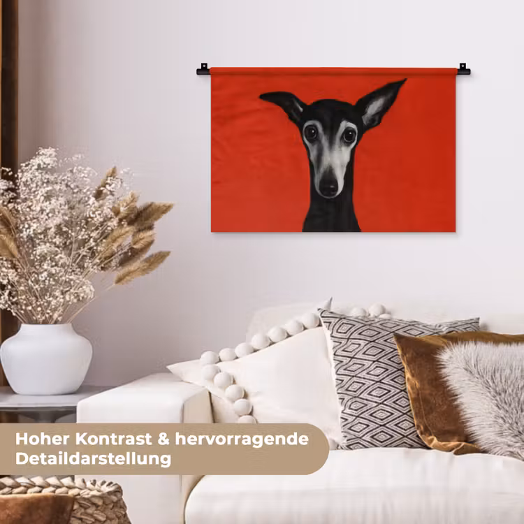 Windhond - Minimalistisch - Rood Wandkleed katoen klein -tsfeer1_DE
